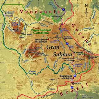 Mapa topográfico da Gran Sabana